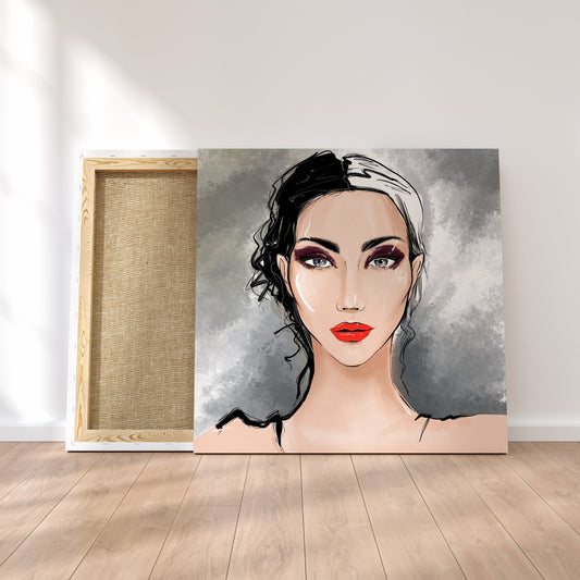 Portrait Beautiful Girl with Red Lips Canvas Print ArtLexy 1 Panel 12"x12" inches 
