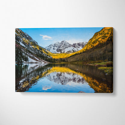 Maroon Bells Peak with Maroon Lake Aspen Colorado Canvas Print ArtLexy 1 Panel 24"x16" inches 