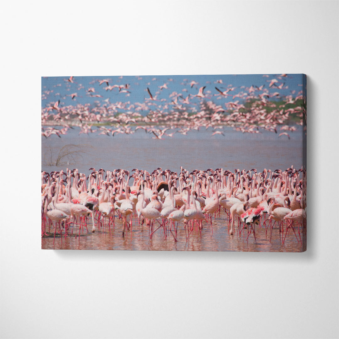 Flock of Wild Flamingos at Lake Bogoria Kenya Canvas Print ArtLexy 1 Panel 24"x16" inches 