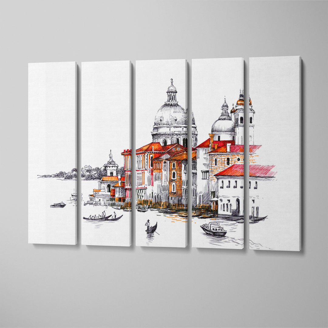 Abstract Venice Canvas Print ArtLexy 5 Panels 36"x24" inches 