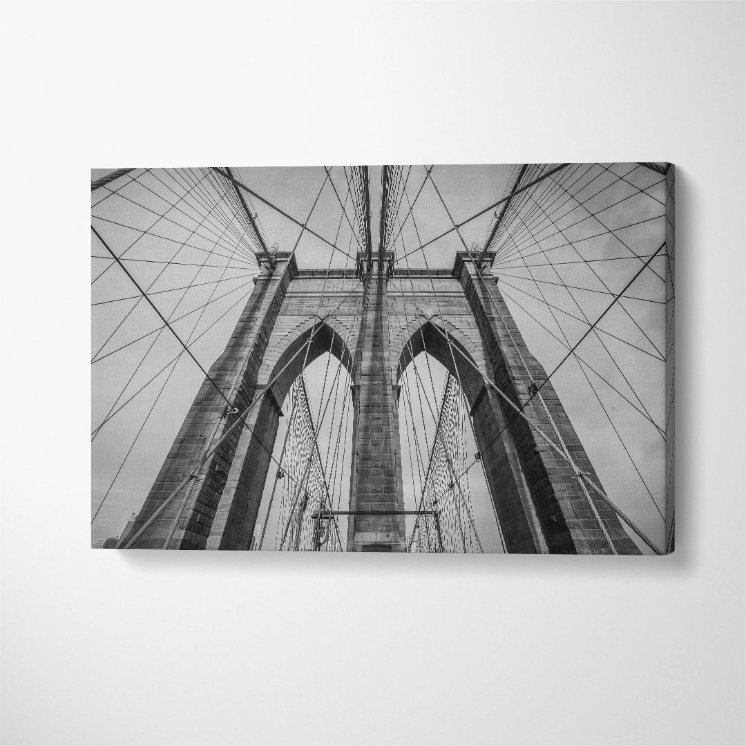 Brooklyn Bridge Black and White New York USA Canvas Print ArtLexy 1 Panel 24"x16" inches 