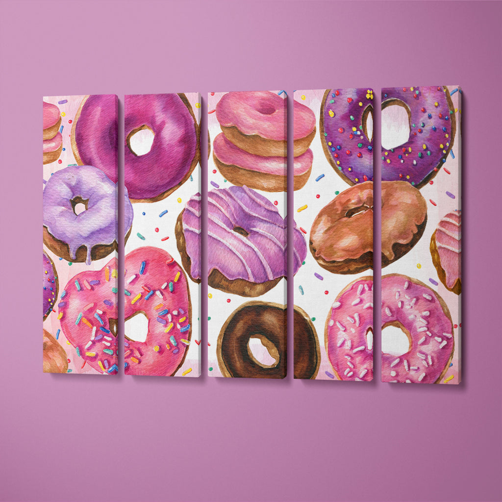 Pink Donuts Canvas Print ArtLexy 5 Panels 36"x24" inches 