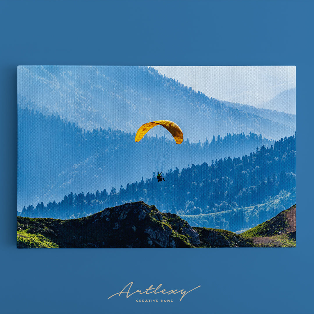 Yellow Paraglider over Green Mountains Canvas Print ArtLexy   