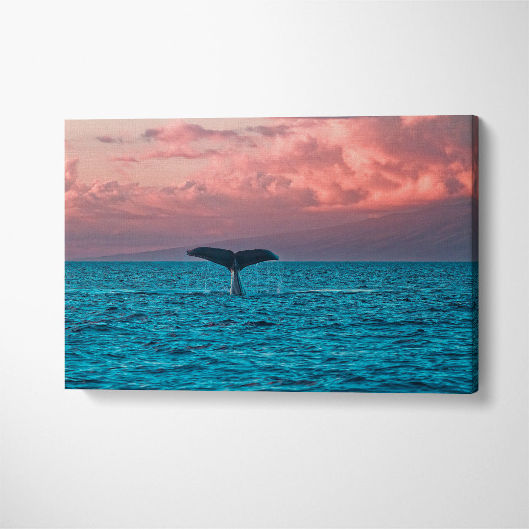 Humpback Whale During Sunset Maui Canvas Print ArtLexy 1 Panel 24"x16" inches 