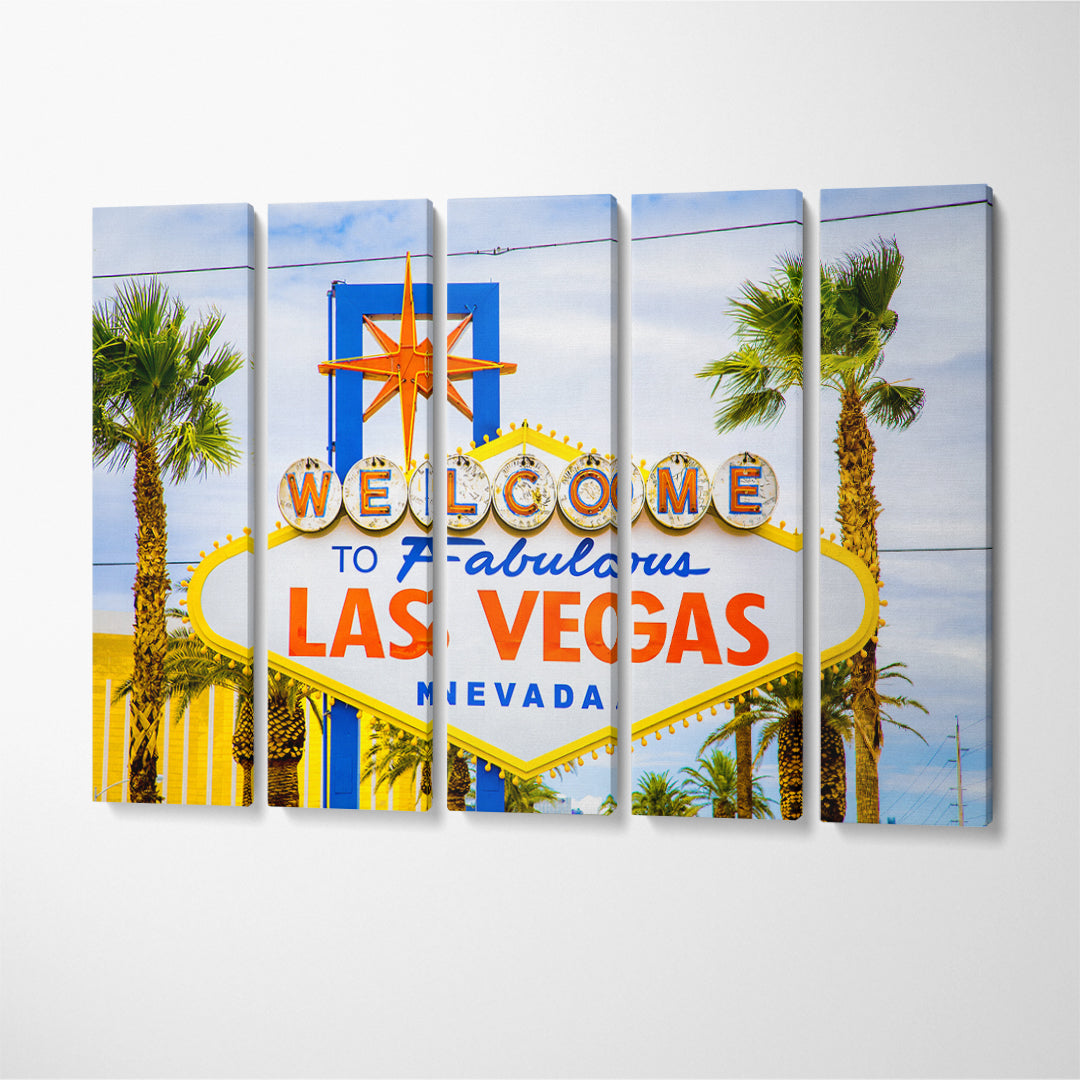 Welcome to Fabulous Las Vegas Sign Canvas Print ArtLexy 5 Panels 36"x24" inches 