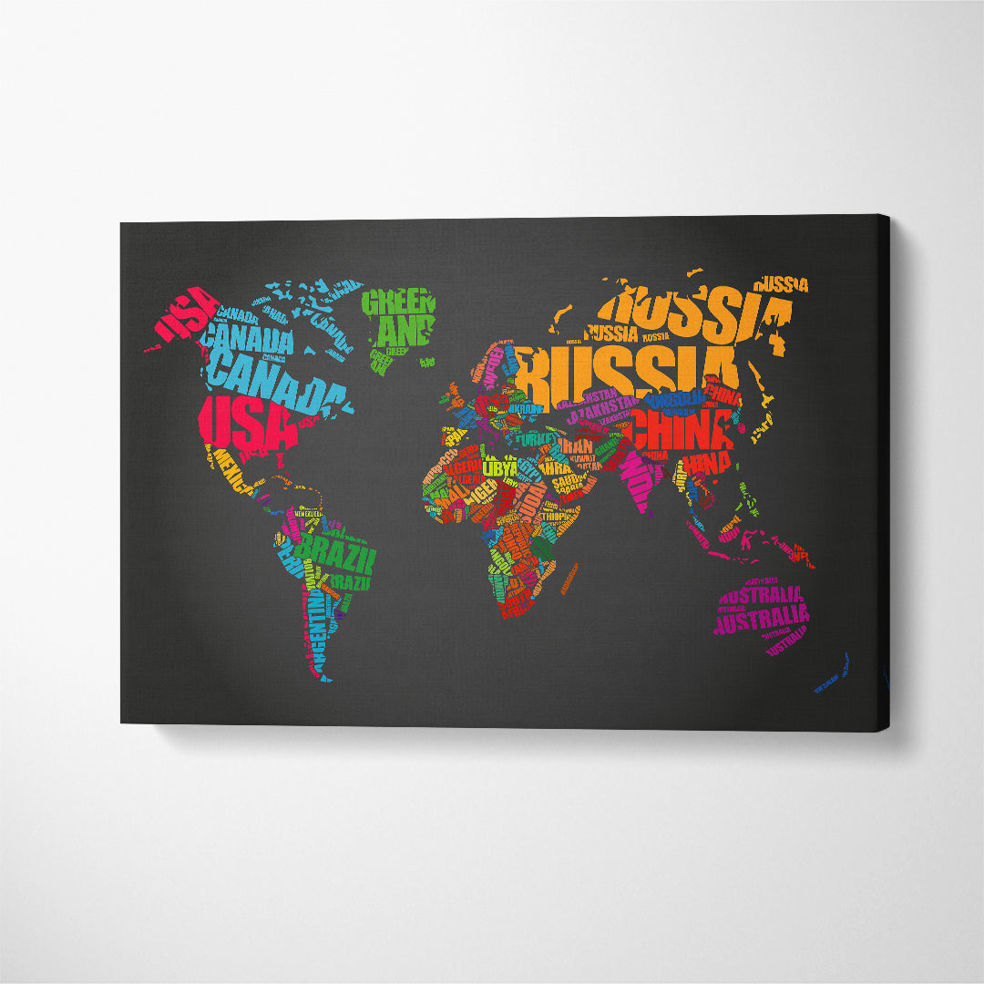 World Map with Countries Names Canvas Print ArtLexy 1 Panel 24"x16" inches 