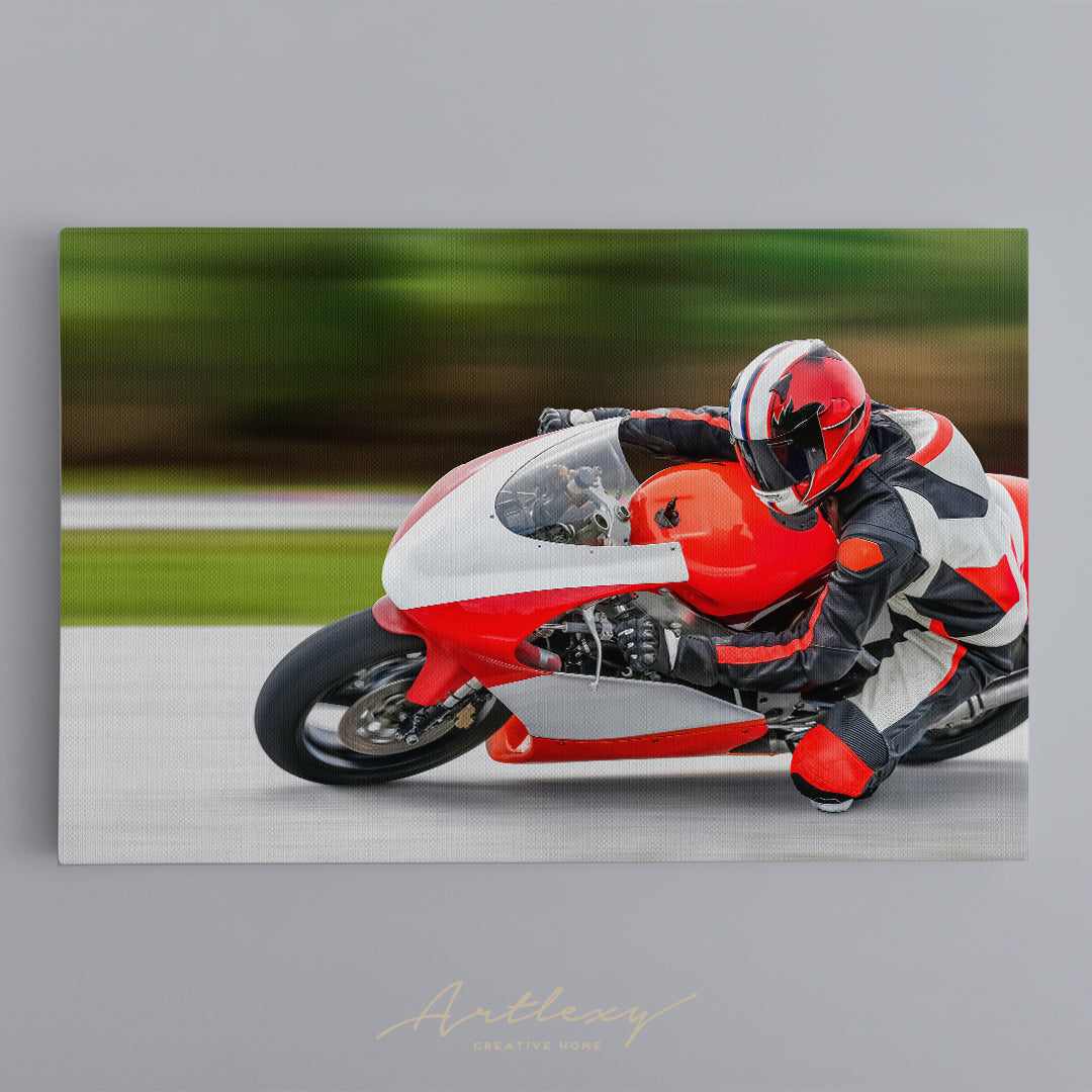 Motorcyclist on Track Canvas Print ArtLexy   