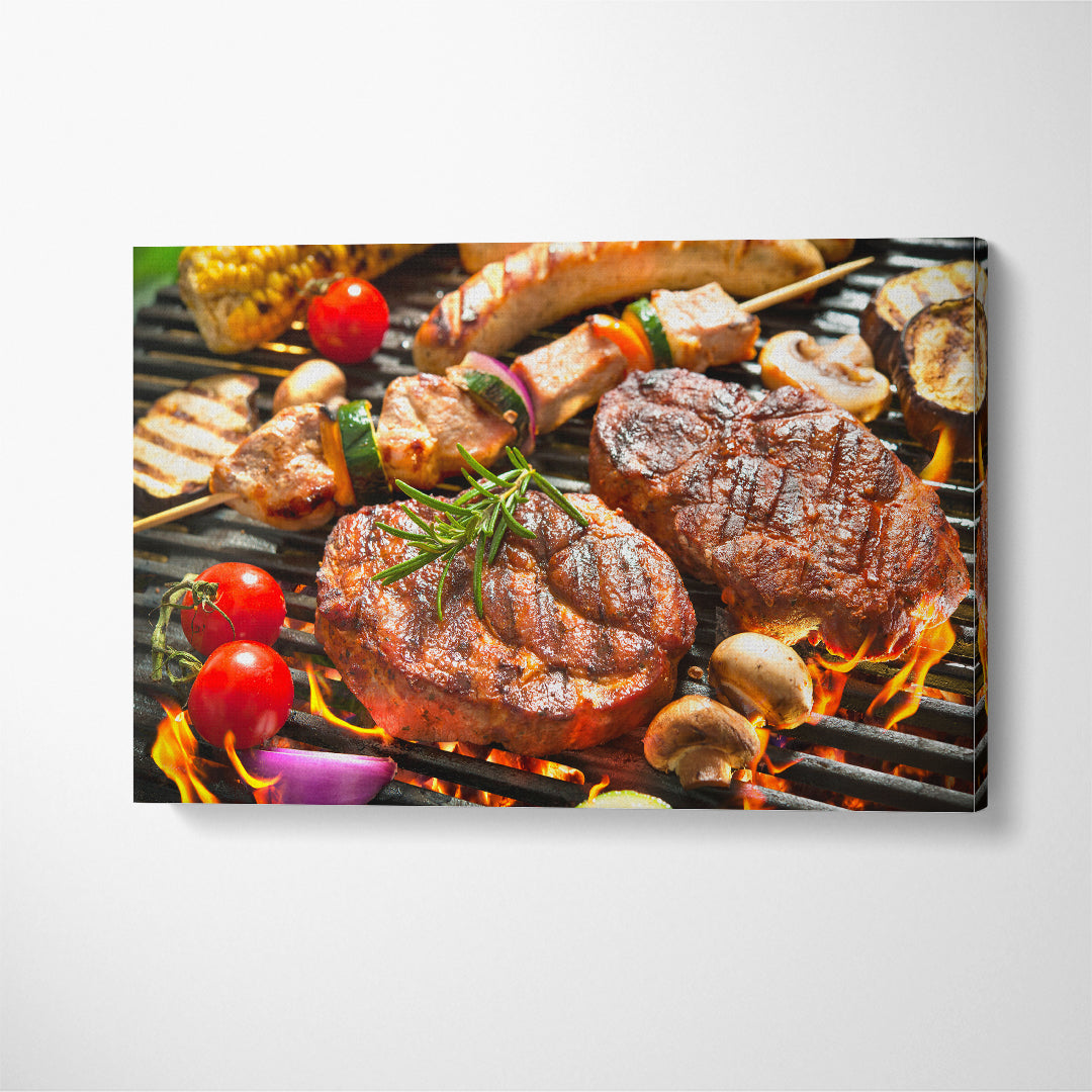 Grilled Meat with Vegetables Canvas Print ArtLexy 1 Panel 24"x16" inches 