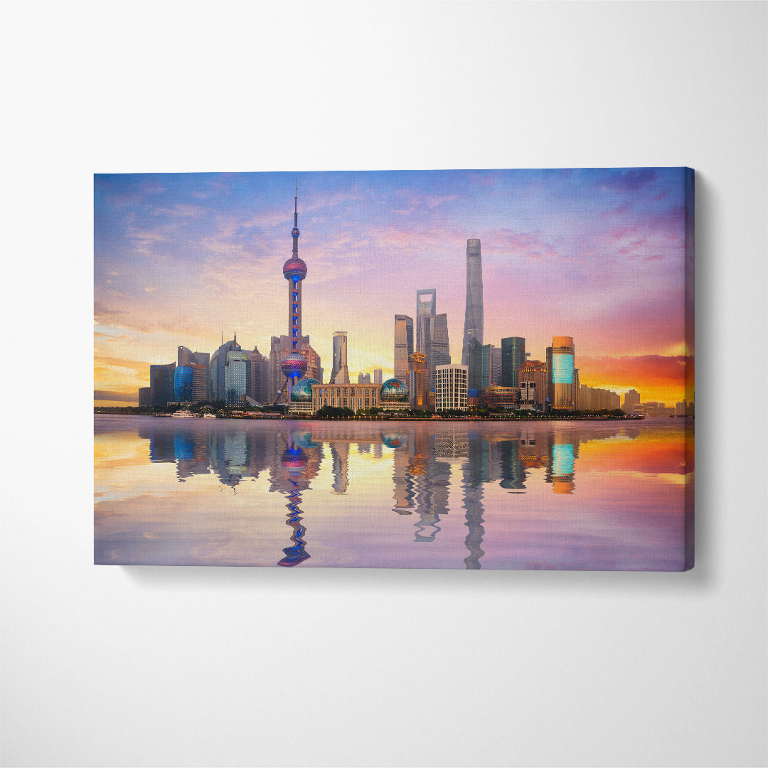 China Shanghai City Skyline at Dusk Canvas Print ArtLexy 1 Panel 24"x16" inches 