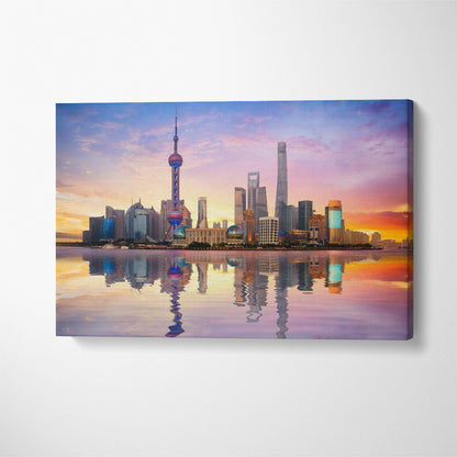 China Shanghai City Skyline at Dusk Canvas Print ArtLexy 1 Panel 24"x16" inches 