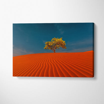Lonely Tree in Sandy Desert Canvas Print ArtLexy 1 Panel 24"x16" inches 