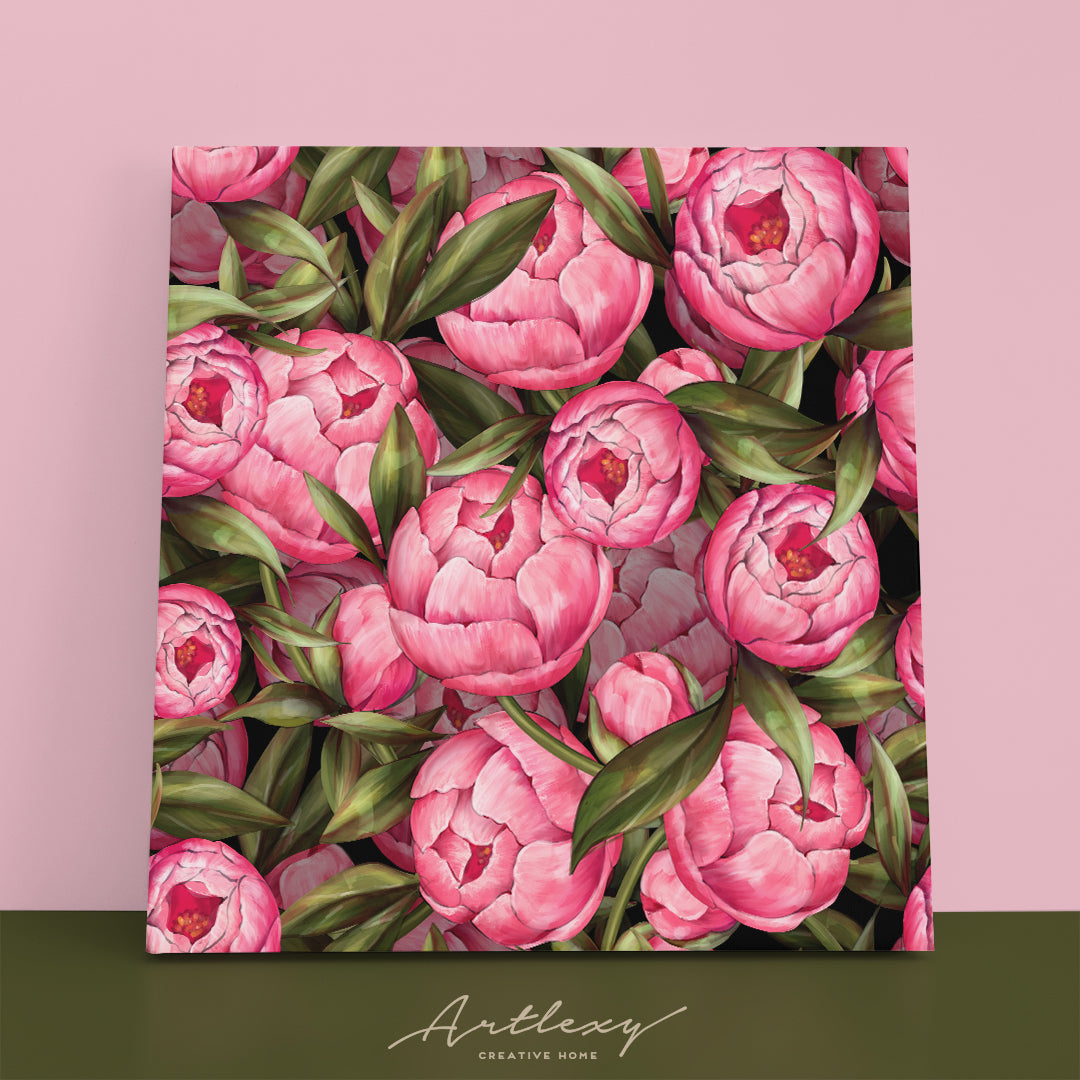 Pink Peonies Illustration Canvas Print ArtLexy 1 Panel 12"x12" inches 