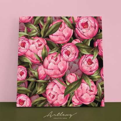 Pink Peonies Illustration Canvas Print ArtLexy 1 Panel 12"x12" inches 