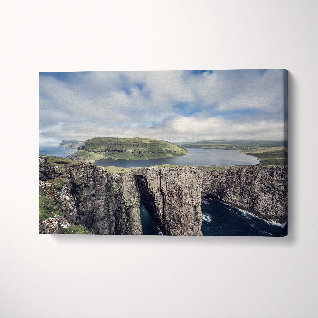Sorvagsvatn (Lake Over Ocean) Faroe Islands Canvas Print ArtLexy 1 Panel 24"x16" inches 