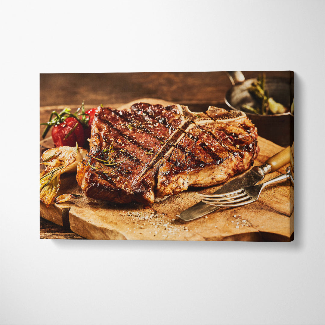 Succulent Grilled T-bone Steak Canvas Print ArtLexy 1 Panel 24"x16" inches 