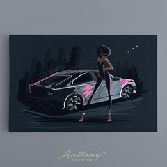 Fashion Girl with Sports Car Canvas Print ArtLexy   