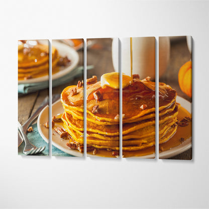 Pumpkin Pancakes with Maple Syrup Canvas Print ArtLexy 5 Panels 36"x24" inches 