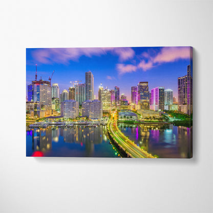 Miami Skyline Florida USA Canvas Print ArtLexy 1 Panel 24"x16" inches 