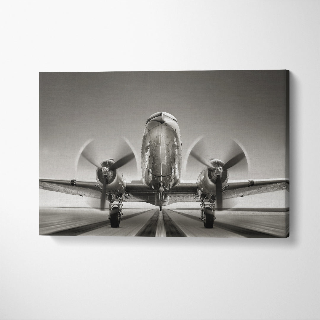 Historical Aircraft on Runway Canvas Print ArtLexy 1 Panel 24"x16" inches 