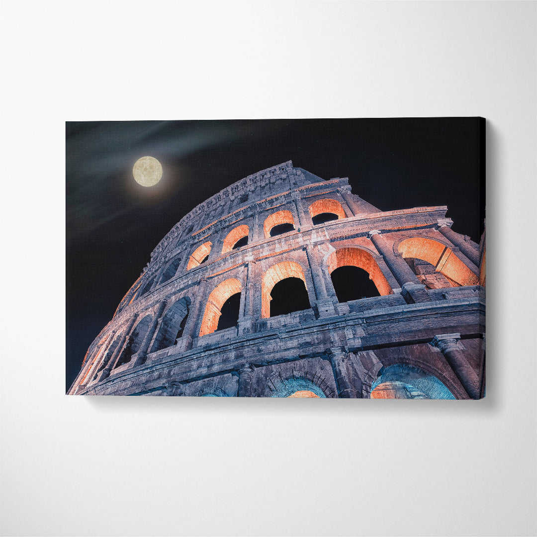 Rome Colosseum at Night Italy Canvas Print ArtLexy 1 Panel 24"x16" inches 