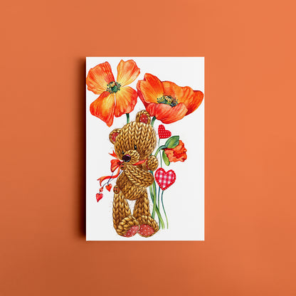 Teddy Bear with Poppy Flowers Canvas Print ArtLexy   