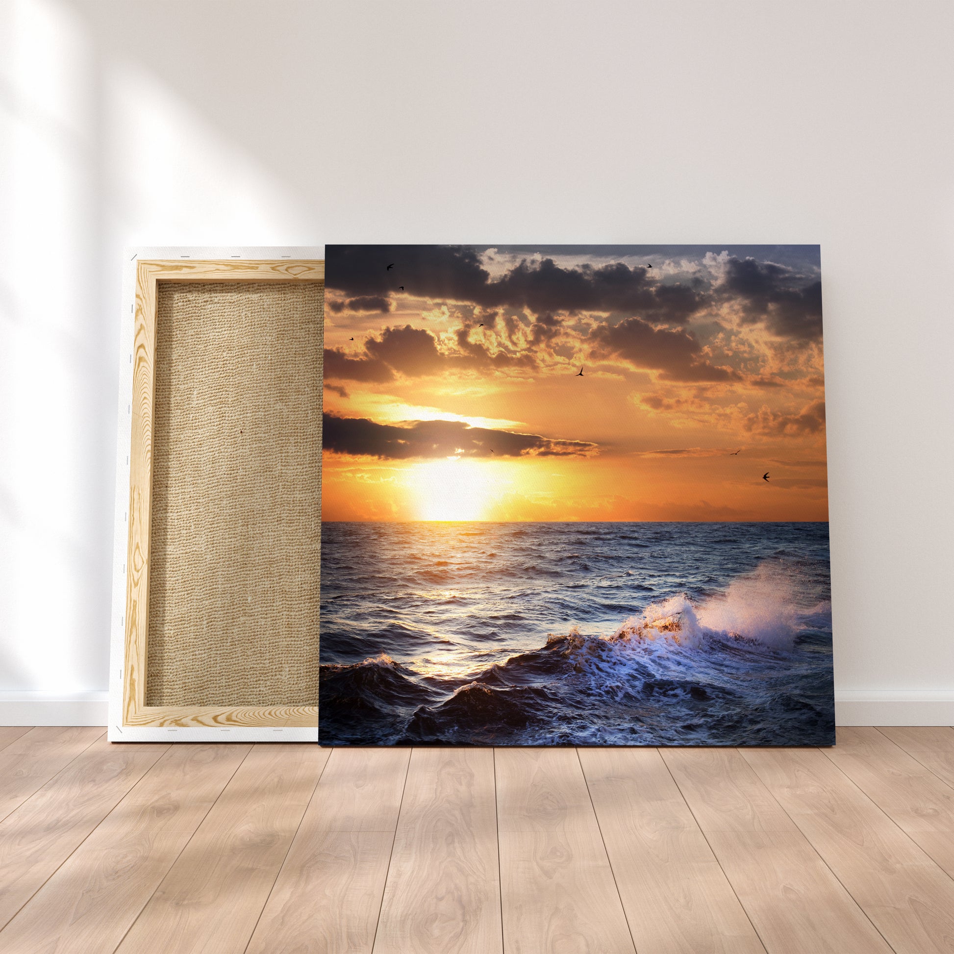 Beautiful Stormy Sea At Sunset Canvas Print ArtLexy 1 Panel 12"x12" inches 