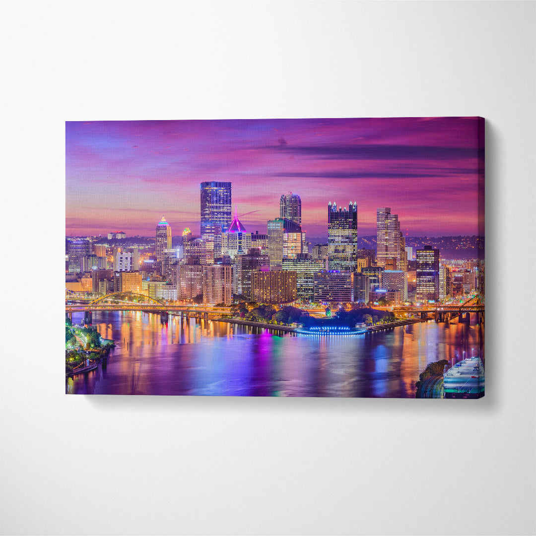 Pittsburgh Pennsylvania City Skyline Canvas Print ArtLexy 1 Panel 24"x16" inches 