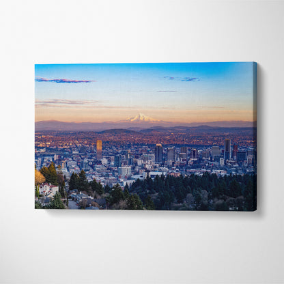 Portland Cityscape with Mount Hood Canvas Print ArtLexy 1 Panel 24"x16" inches 