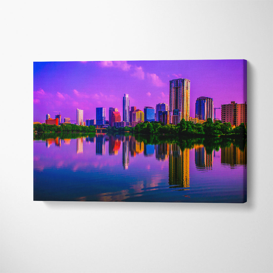 Austin Skyline Reflection Canvas Print ArtLexy 1 Panel 24"x16" inches 