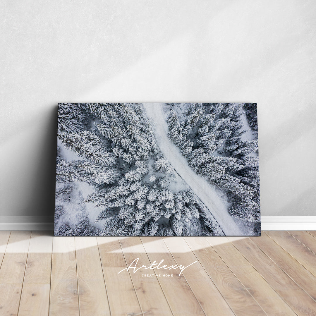 Snowy Road in Winter Forest Canvas Print ArtLexy   