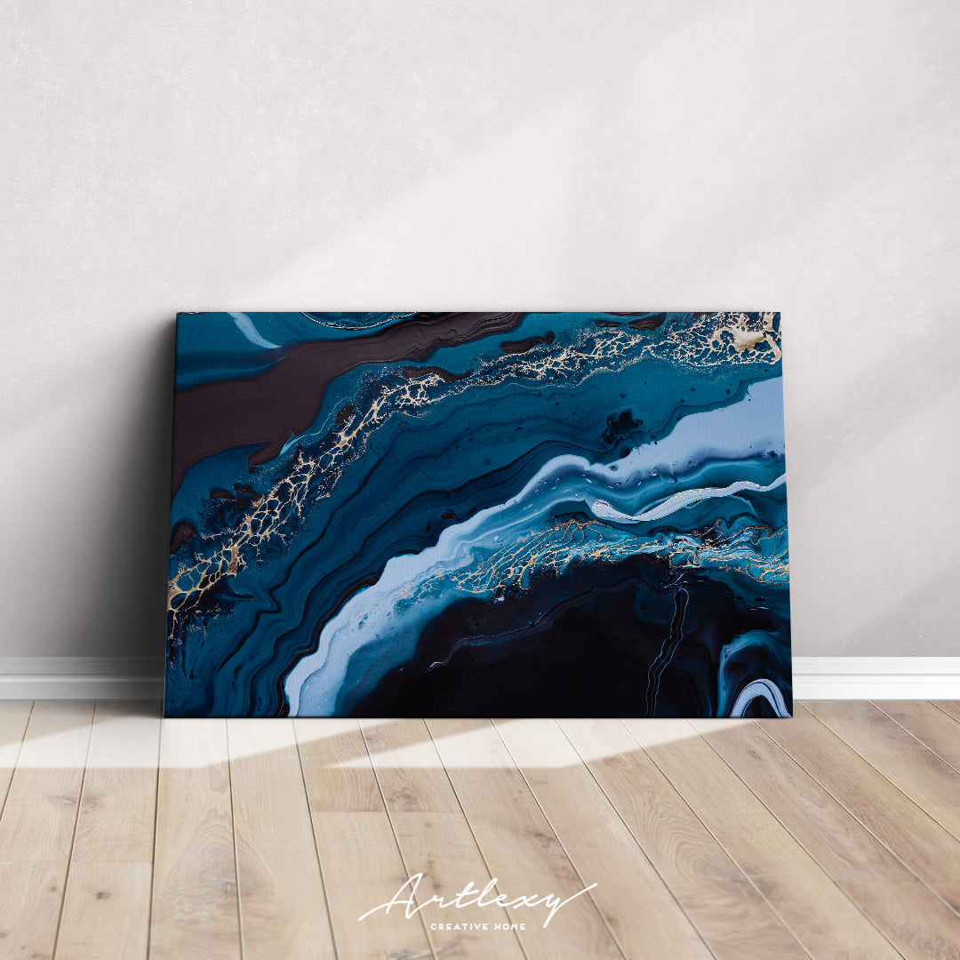 Abstract Ocean Waves with Gold Swirls Canvas Print ArtLexy   