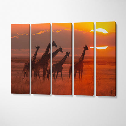Herd of Giraffes at Sunset Canvas Print ArtLexy 5 Panels 36"x24" inches 