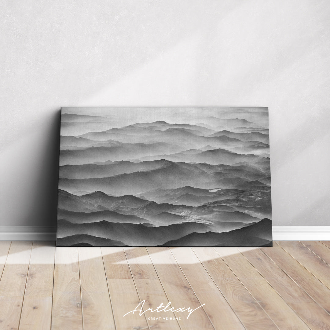 Foggy Mountain on Black And White Canvas Print ArtLexy   