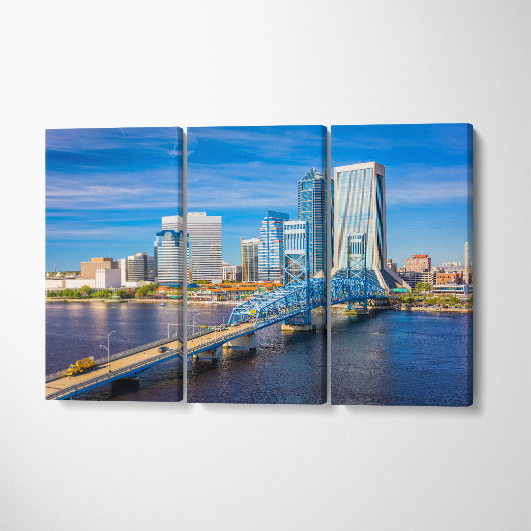Jacksonville Skyline Florida USA Canvas Print ArtLexy 3 Panels 36"x24" inches 