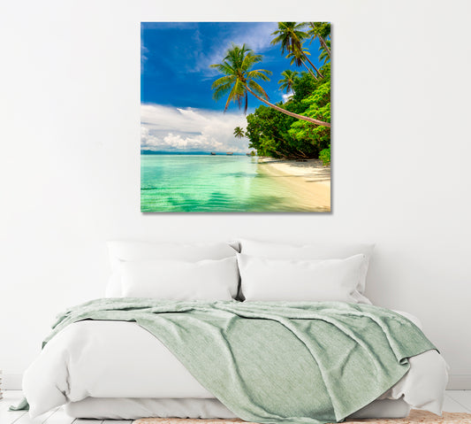 Tropical Island with Palm Trees Canvas Print ArtLexy 1 Panel 12"x12" inches 