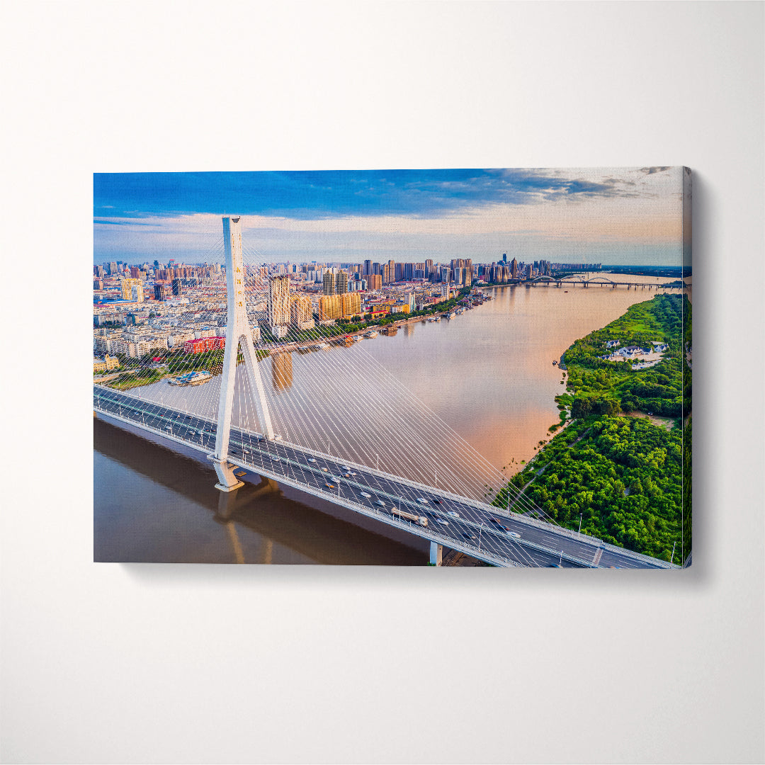 Harbin Skyline with Songpu Bridge China Canvas Print ArtLexy 1 Panel 24"x16" inches 