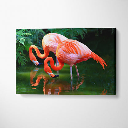 Pink American Flamingos on Pond Canvas Print ArtLexy 1 Panel 24"x16" inches 
