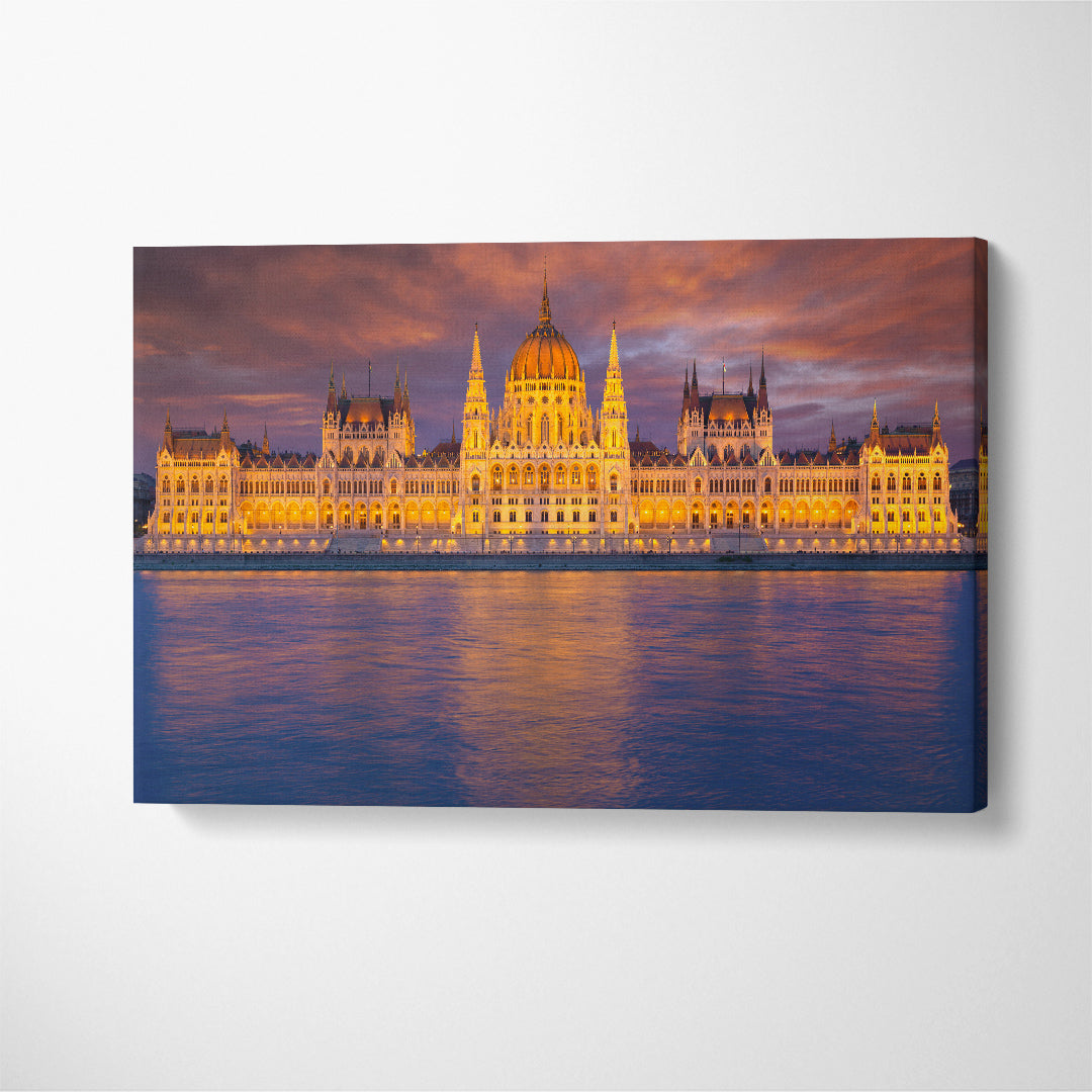 Hungarian Parliament Building along river Danube Canvas Print ArtLexy 1 Panel 24"x16" inches 
