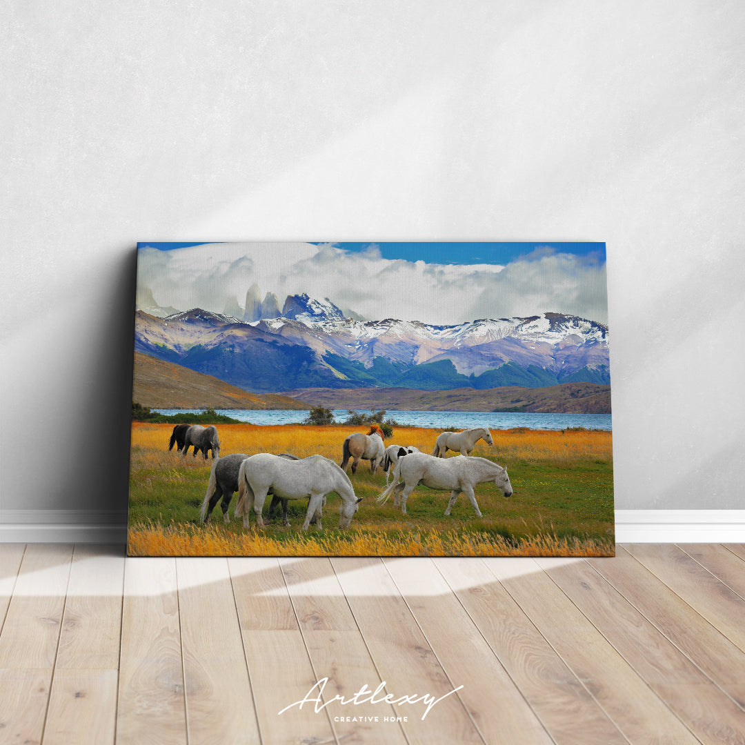 Horses in Torres del Paine National Park Canvas Print ArtLexy   
