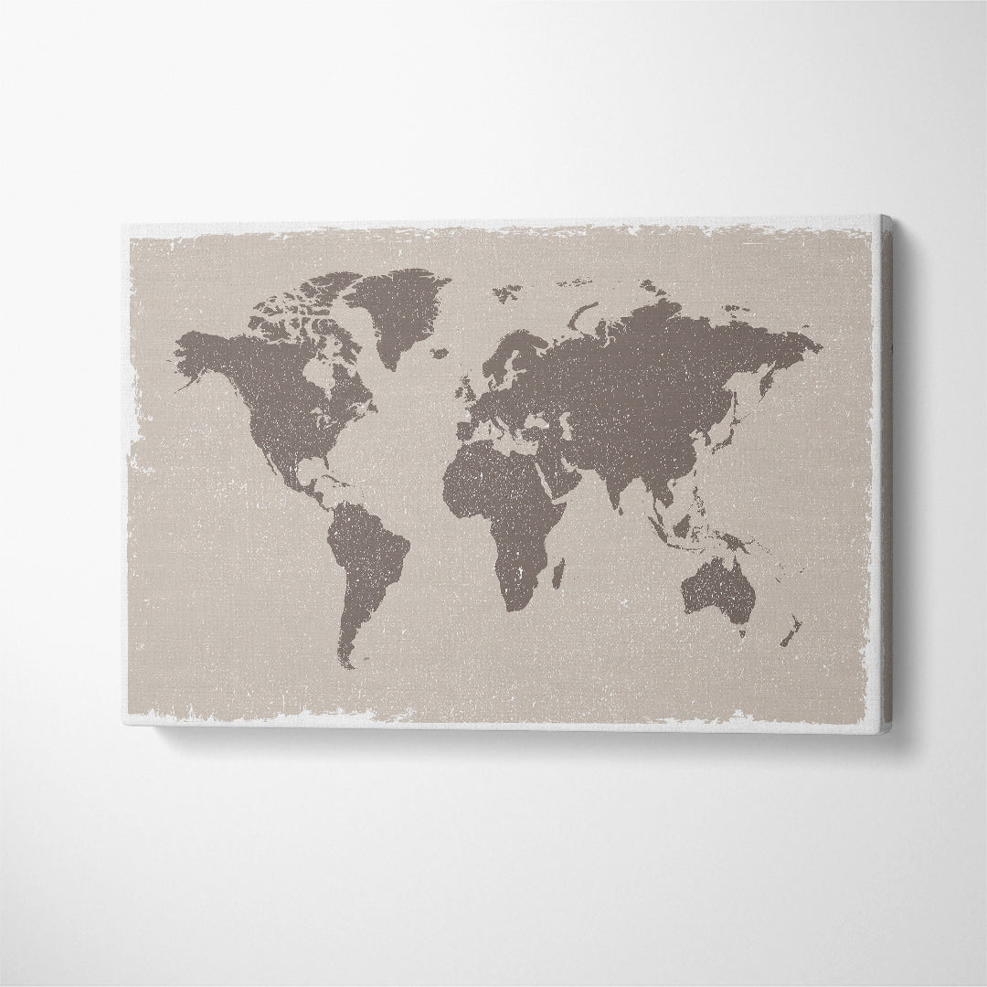 Grunge World Map Canvas Print ArtLexy 1 Panel 24"x16" inches 