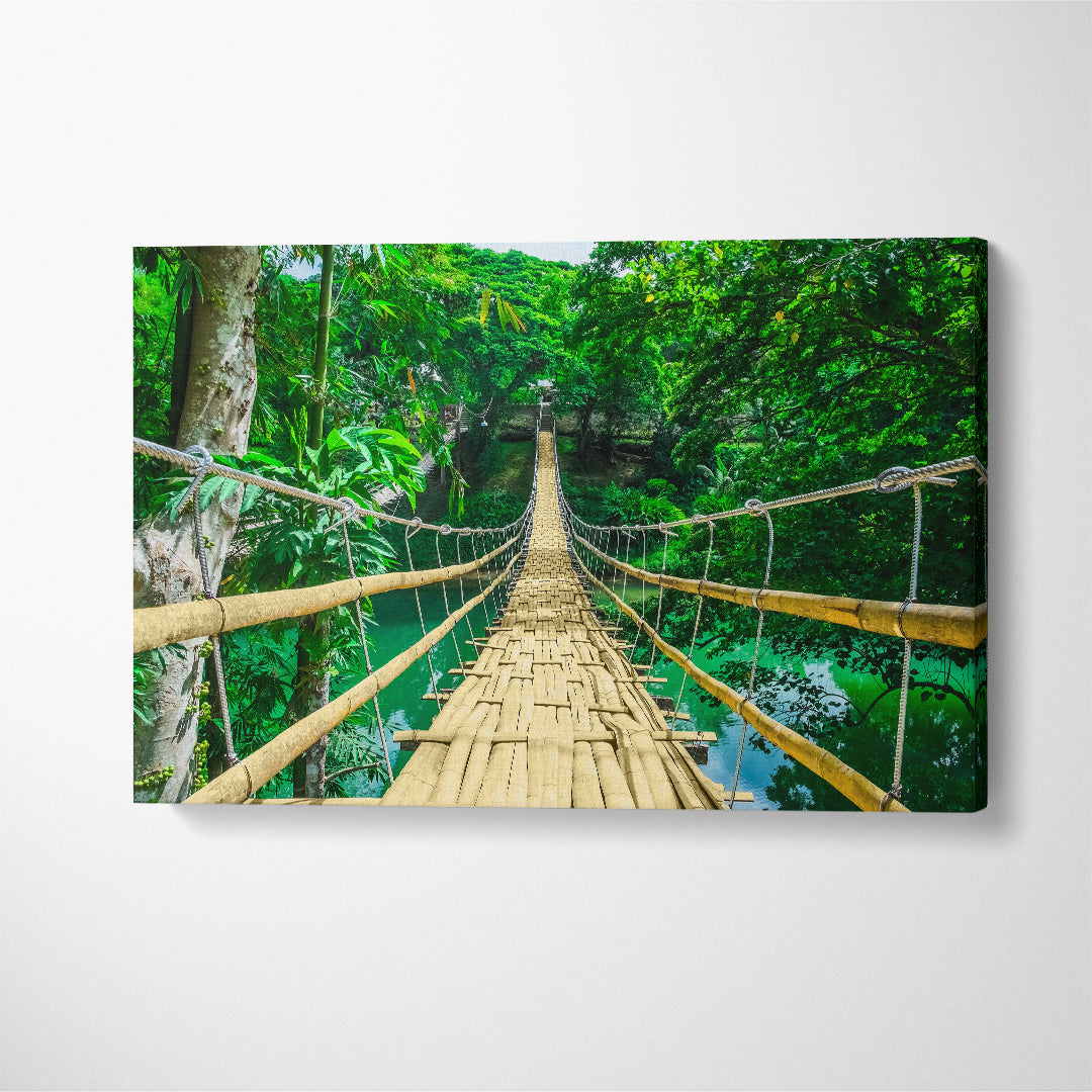 Bamboo Hanging Bridge in Tropical Forest Canvas Print ArtLexy 1 Panel 24"x16" inches 
