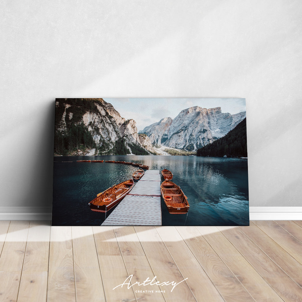 Lake Braies Pragser Wildsee in Dolomites Mountains Italy Canvas Print ArtLexy   