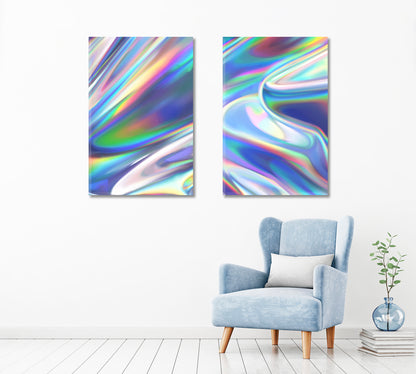 Set of 2 Vertical Abstract Holographic Pattern Canvas Print ArtLexy   