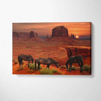Horses at Monument Valley Tribal Park Arizona USA Canvas Print ArtLexy 1 Panel 24"x16" inches 
