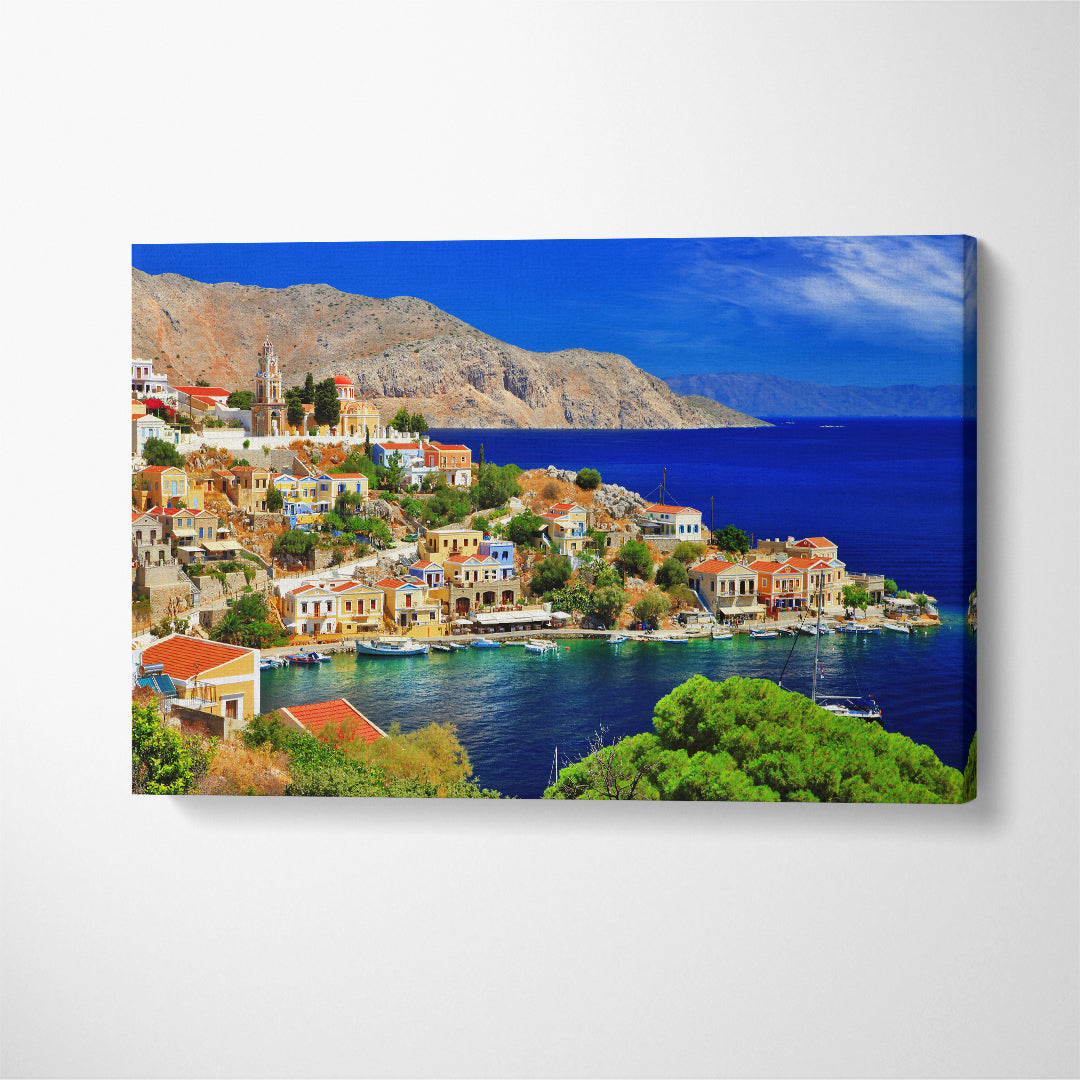 Beautiful Symi island Landscape Greece Canvas Print ArtLexy 1 Panel 24"x16" inches 