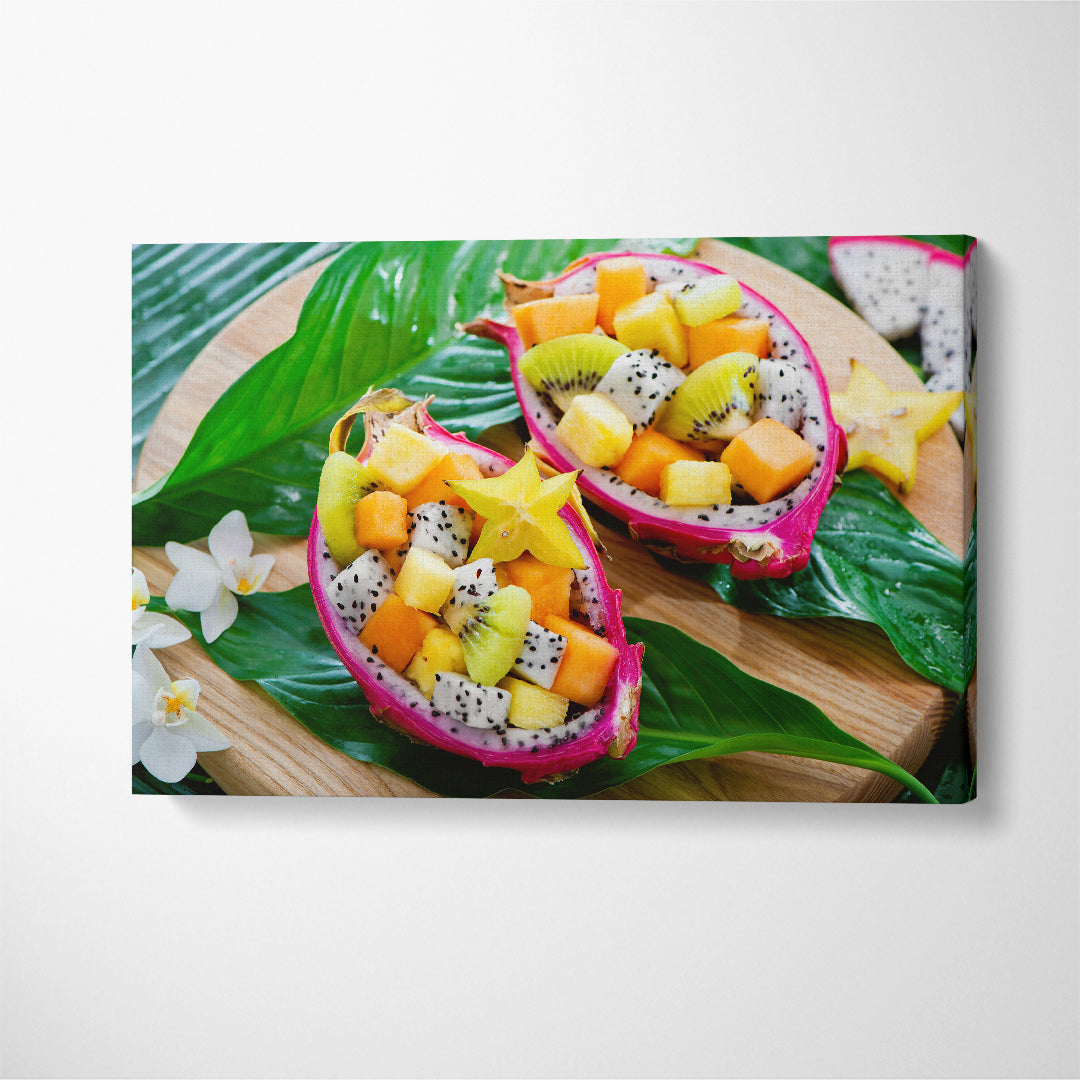 Exotic Fruit Salad in Dragon Fruit Canvas Print ArtLexy 1 Panel 24"x16" inches 