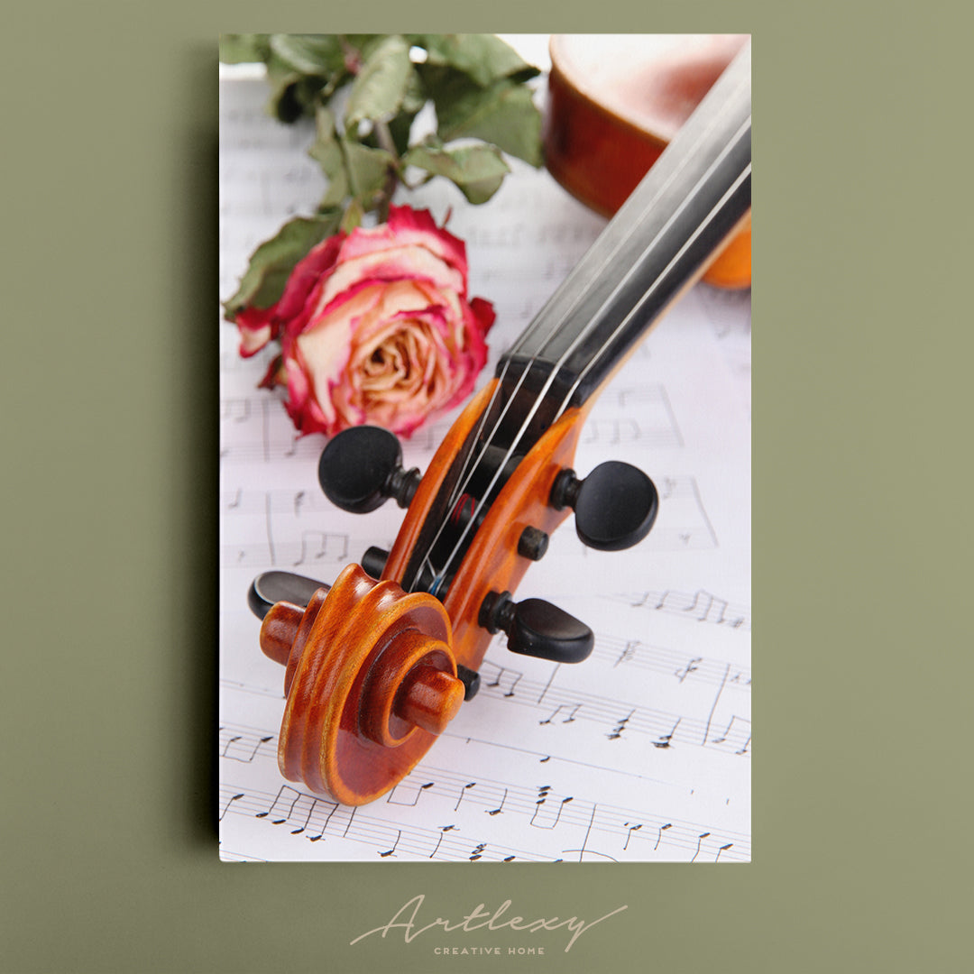 Violin with Dry Rose on Notes Canvas Print ArtLexy   