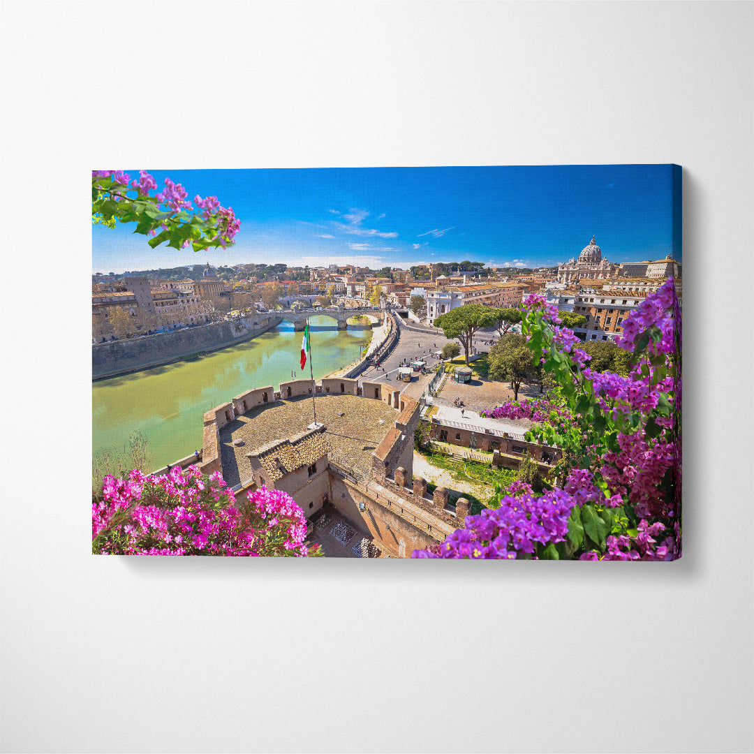 Tiber River and Historic Rome Landmarks Italy Canvas Print ArtLexy 1 Panel 24"x16" inches 
