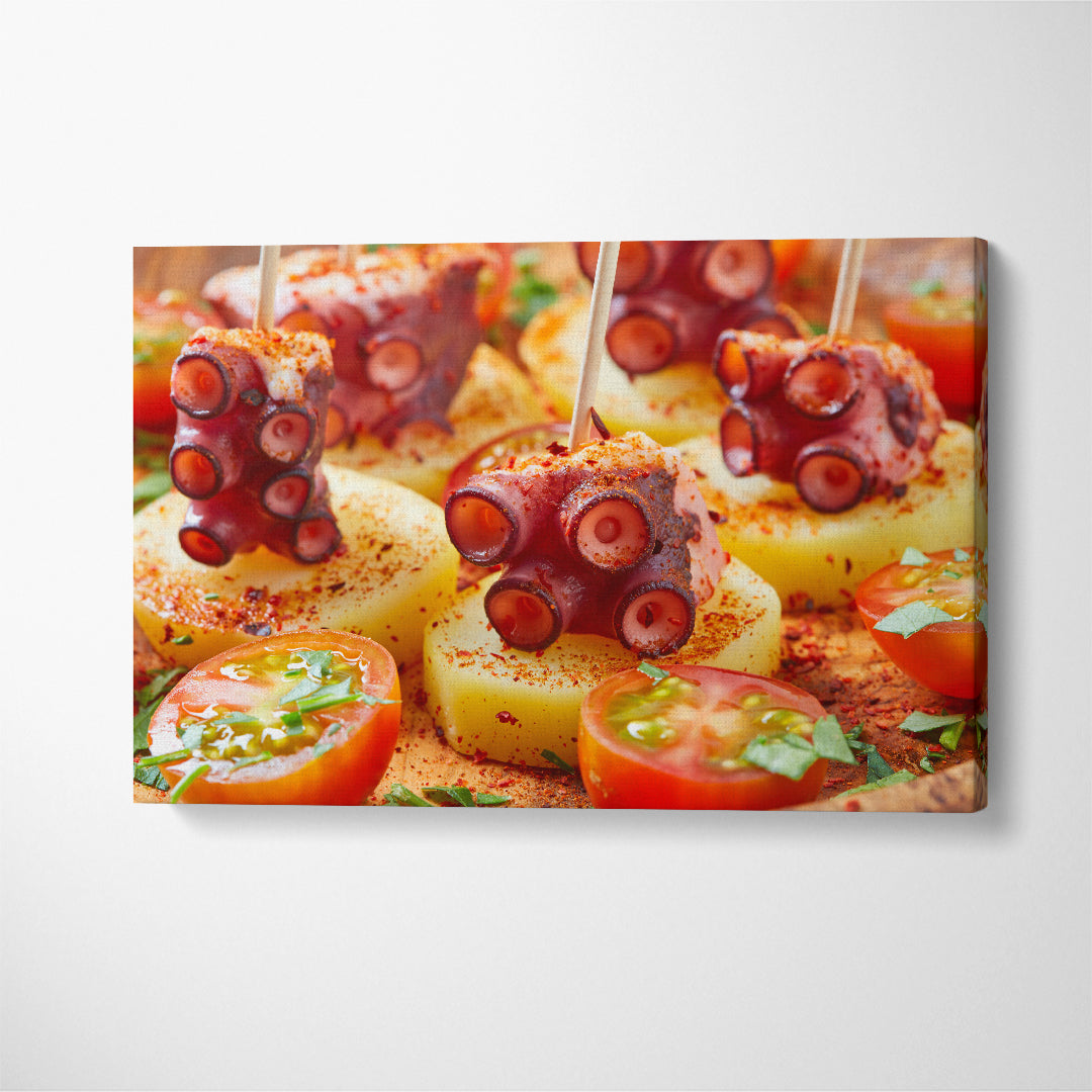 Spain Galician Octopus with Potatoes Canvas Print ArtLexy 1 Panel 24"x16" inches 