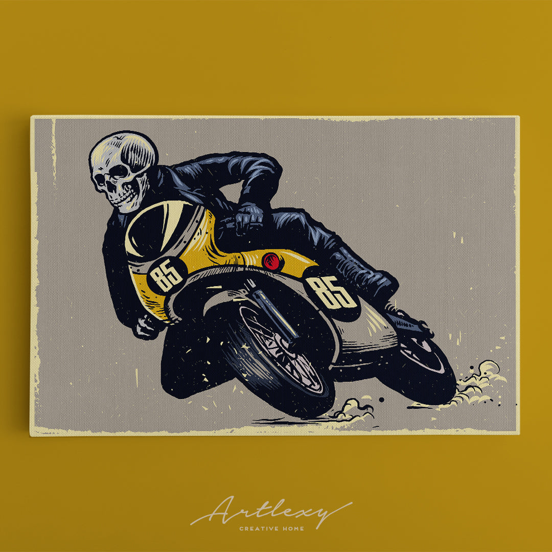Skeleton on Motorcycle Canvas Print ArtLexy   